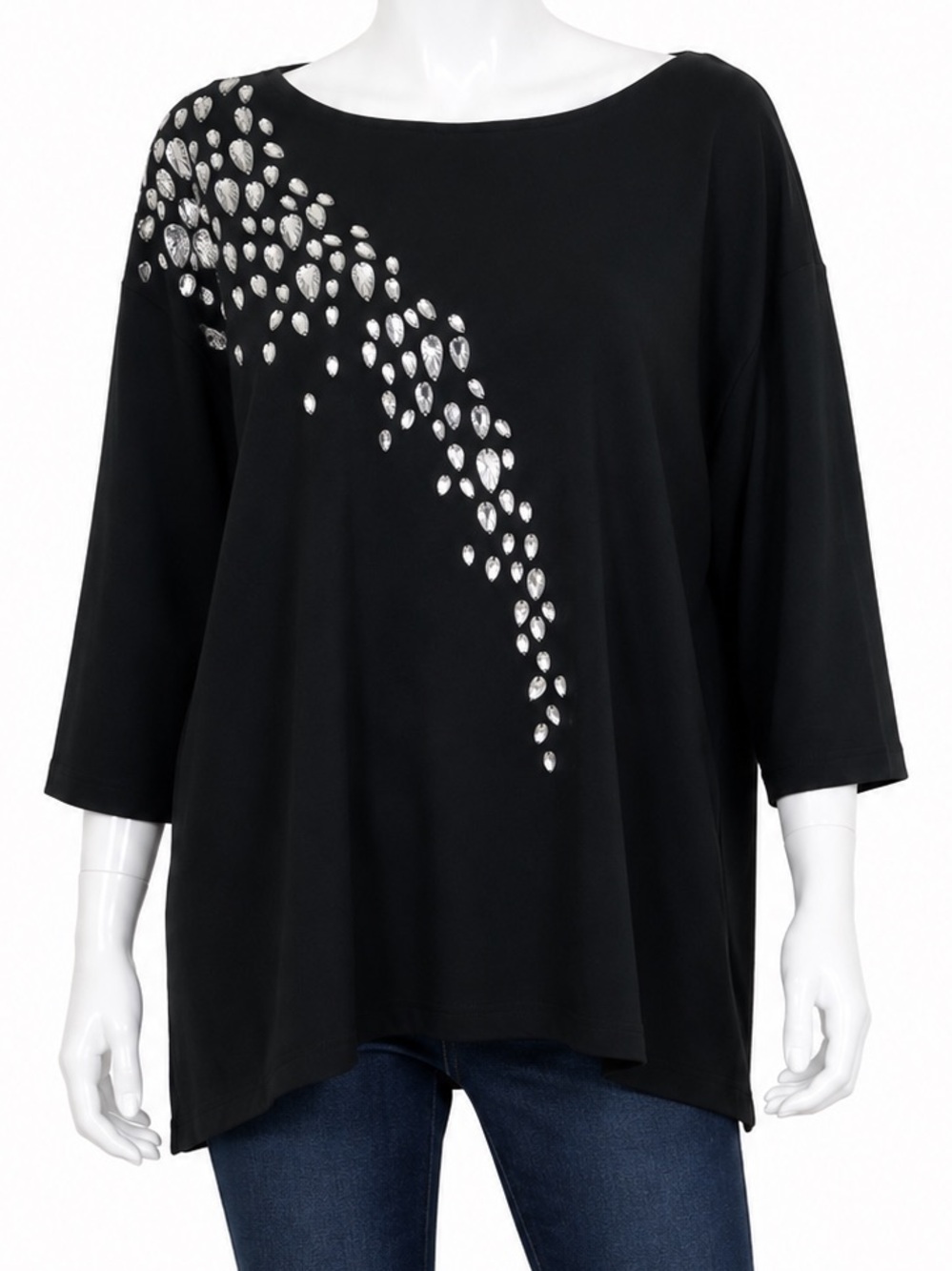 Bob Mackie Wearable Art 3X Black Embellished Top Crystal Accent 3/4 Sleeve
